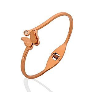 Elegant Butterfly Bangle | 18K Rose Gold Plated | CZ Accent | Hypoallergenic